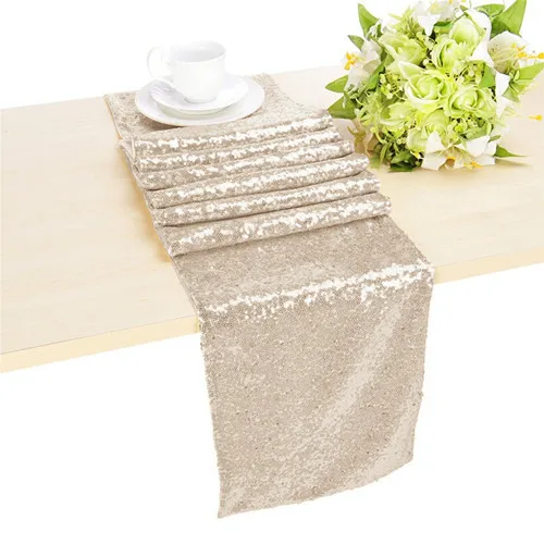 Самые дешевые серебряные/черные/Золотые/красные Runner-12x108inch для стола с блестками для свадьбы/вечерние украшения - Цвет: Champagne Color