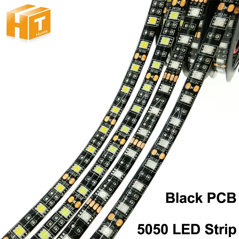 Черная Светодиодная лента PCB 5050 12 В постоянного тока без водонепроницаемости/водонепроницаемости 60 светодиодный/m RGB/белый/теплый белый гибкий светодиодный светильник