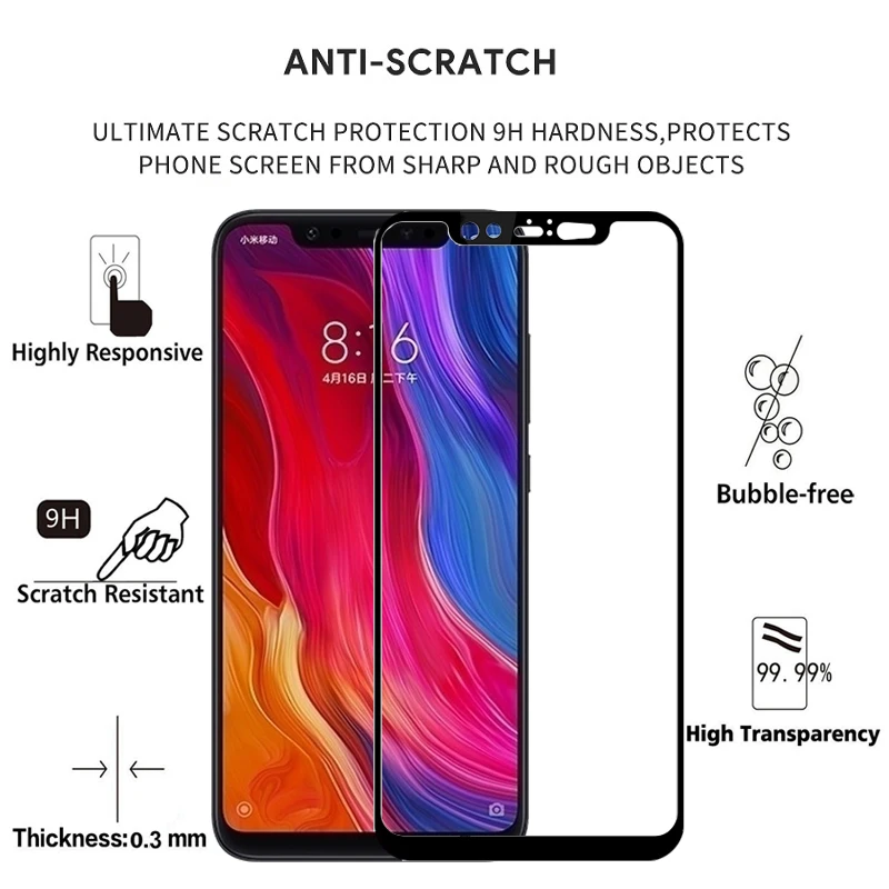 Защитная пленка для экрана из закаленного стекла полное покрытие Xiaomi Mi8 9H защита