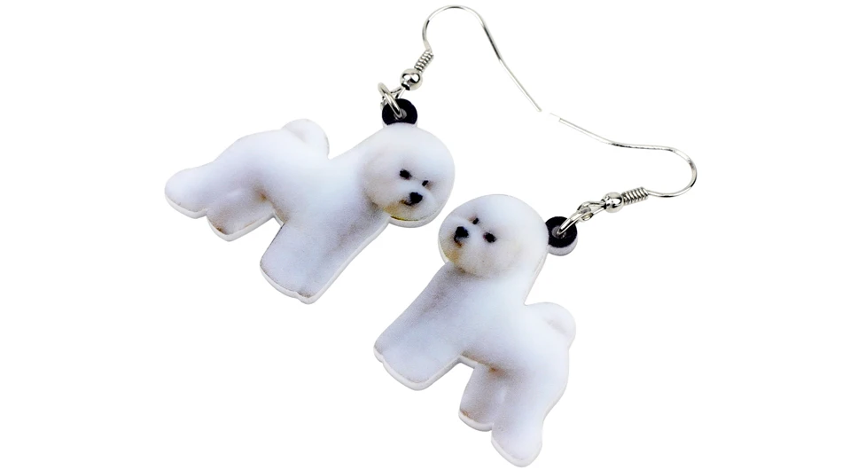 Bonsny акриловые милые Bichon Frise серьги с собаками большие длинные висячие Висячие модные ювелирные изделия для женщин девочек дамы дети животные