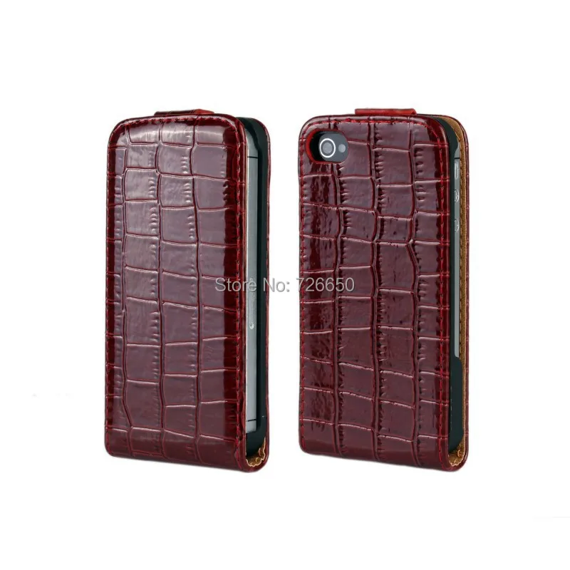 Флип-чехол для iPhone 4 и 4S из кожи крокодила с черным белым красным ярко-розовым