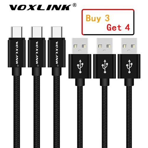Black VOXLINK 3 Pack нейлон плетеный кабель USB TypeC Быстрая зарядка кабель для samsung Galaxy для htc 10 MacBook Xiaomi Mi8 A1 зарядки шнур - Цвет: Black