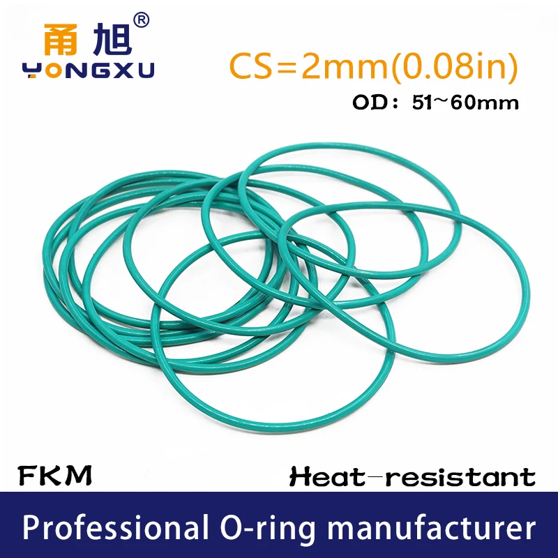 Зеленые фторрезиновые уплотнительные кольца FKM CS2mm OD 51/52/53/54/55/56/57/58/59/60*2 мм