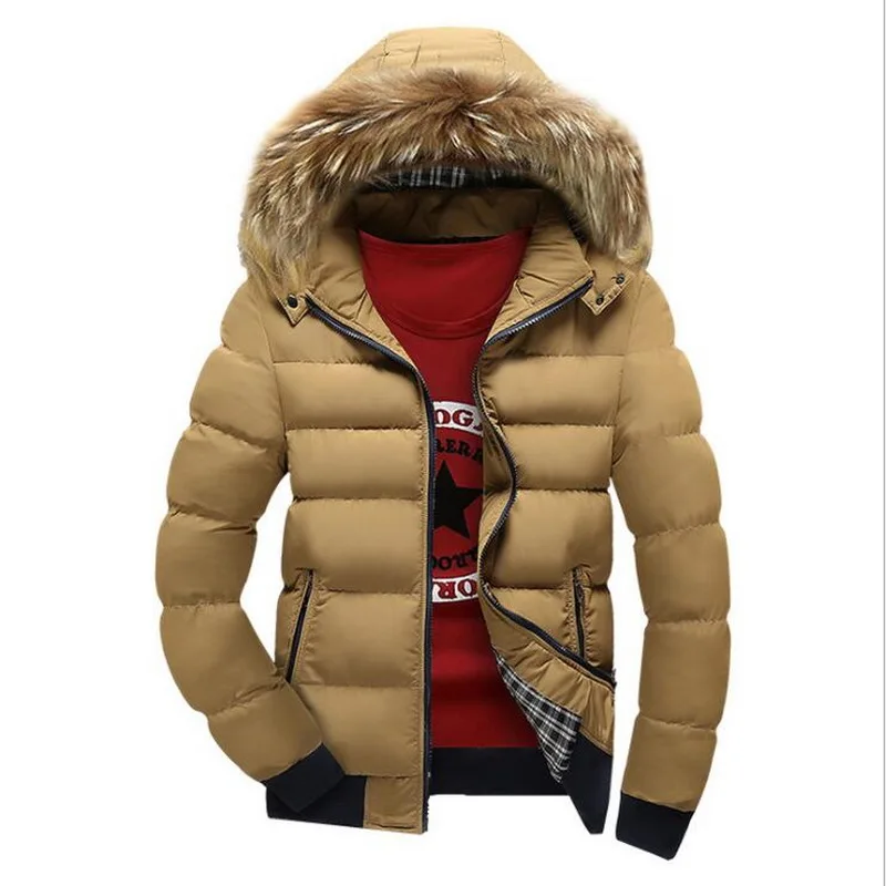 Parkas Winter Mens Jacket With Fur Collar Patchwork Padded Hooded Parkas Coat Men Jackets FIT -30 'C Outwear Asia Size M-4XL