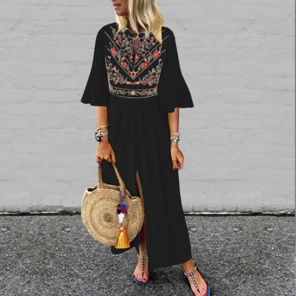 Элегантные трапециевидные женские цветочные черные платья с принтом половина