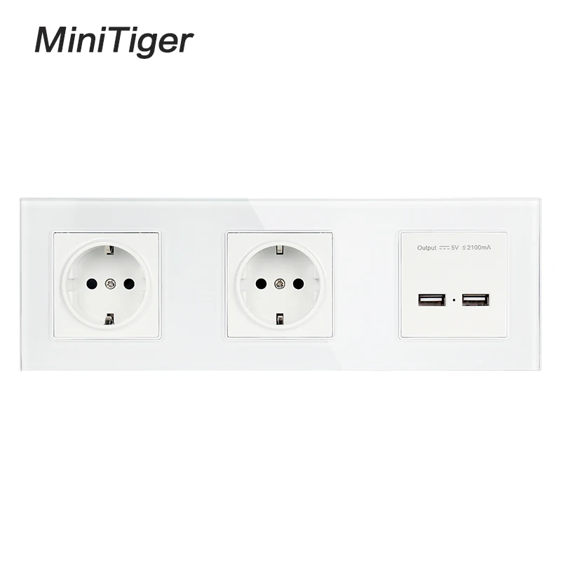 Настенная электрическая розетка Minitiger с двойным USB портом 16 А 5 В 2 А|Электрические