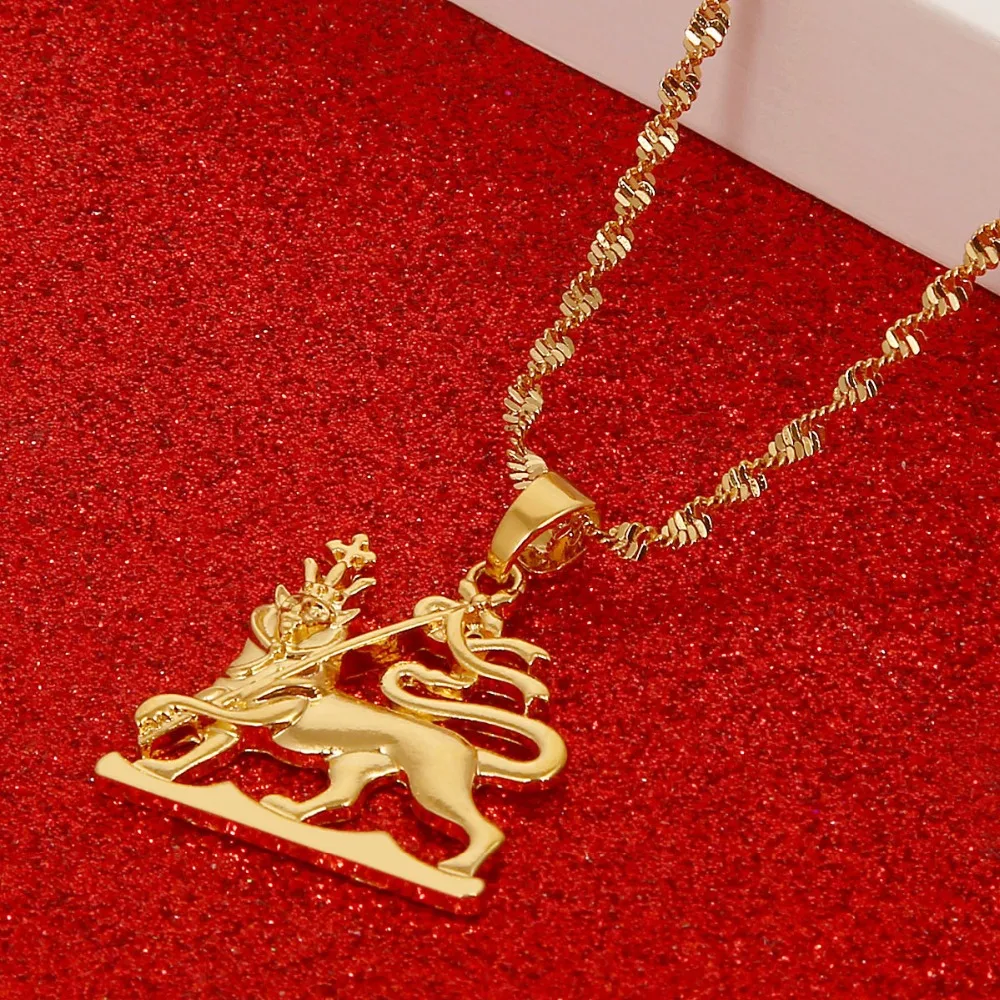 Gold Color Pendant Africa Ethiopia Map Lion King Jewelry for Women Men Gift Wedding Bridal Party | Украшения и аксессуары