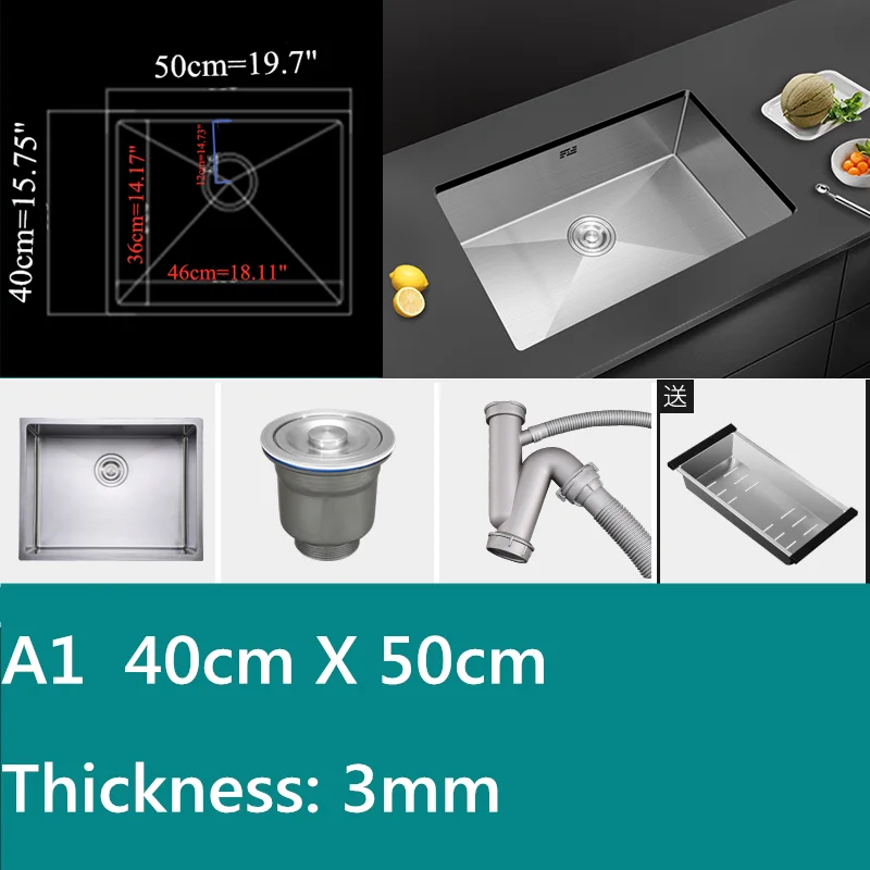 Single Bowl 304 Stainless Steel Kitchen Sink Thickened 3mm Single-slot Brushded Silver Manual 45cm*40cm Sinks | Обустройство дома
