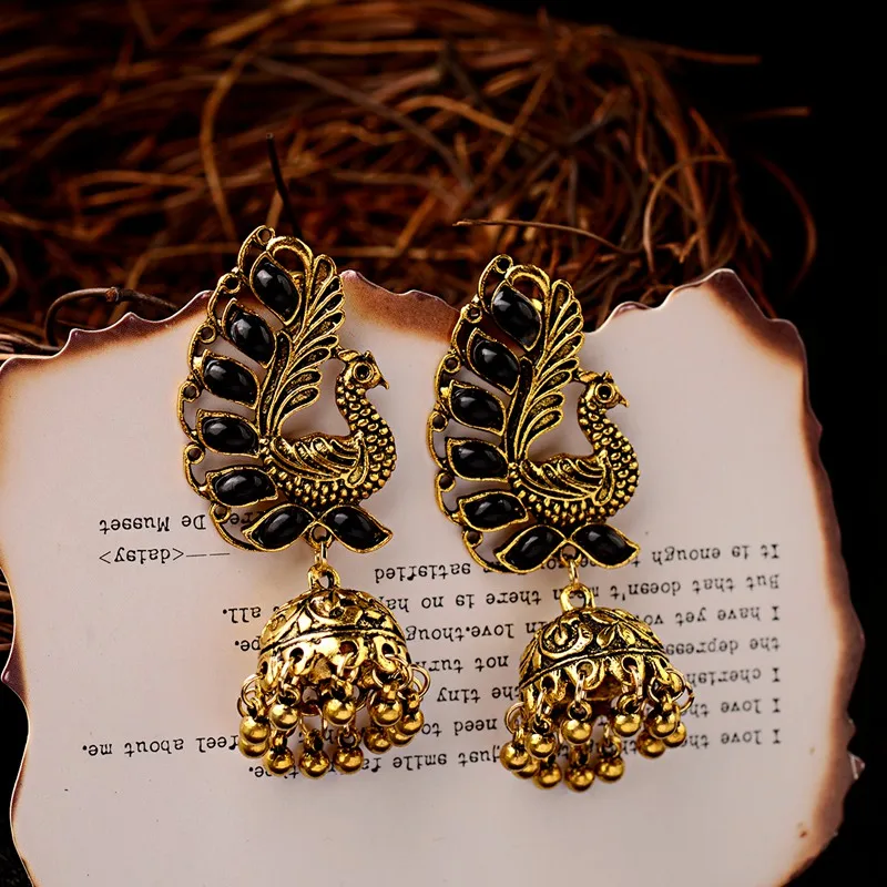 OIQUEI цыганские индийские Jhumka ювелирные изделия Богемия этнические золотые металлические в форме птиц Большие колокольчики Висячие серьги для женщин pendientes Mujer