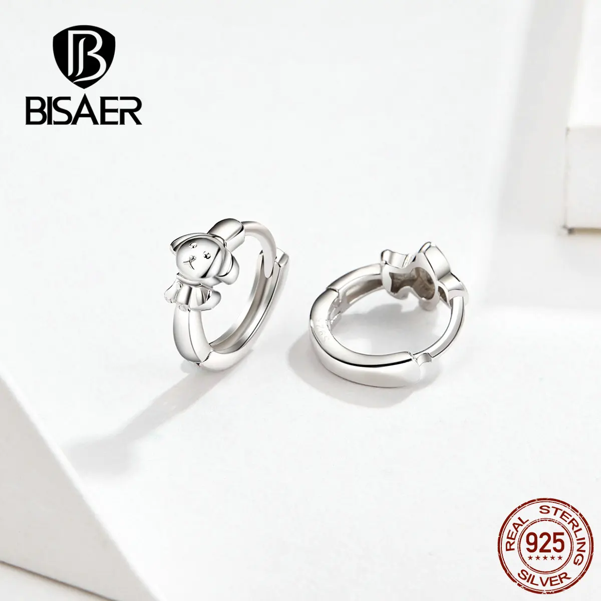 BISAER серьги с собаками 925 пробы серебряные животные собачка Любовь Круглый Круг Форма Серьги гвоздики для женщин модные ювелирные изделия ECE662
