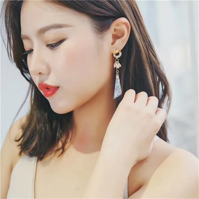 Korean fashion boho Crystal tassel Long Drop Earrings for Women jewelry Acrylic Geometric Circle big Dangle oorbellen | Украшения и