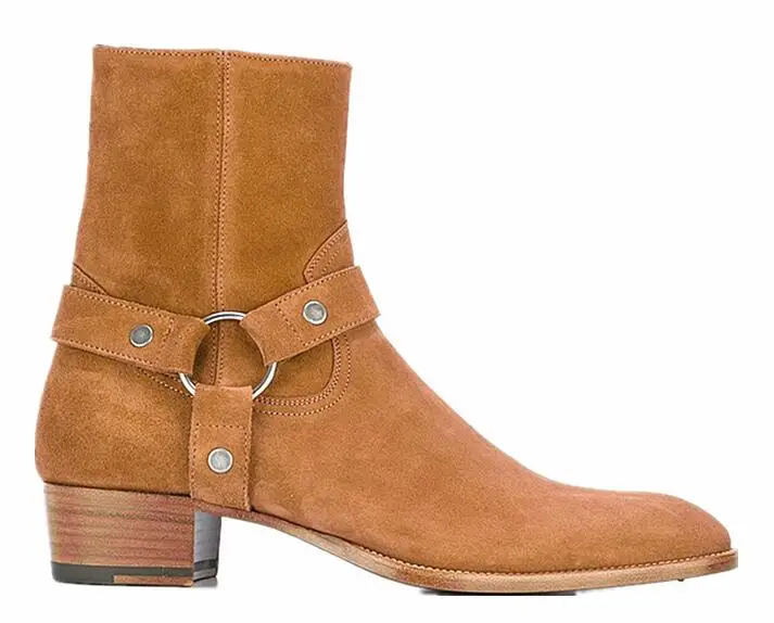 

Демисезонные замшевые ботинки-мартинсы с острым носком, в европейском и американском стиле, теплые мужские ботинки челси на молнии