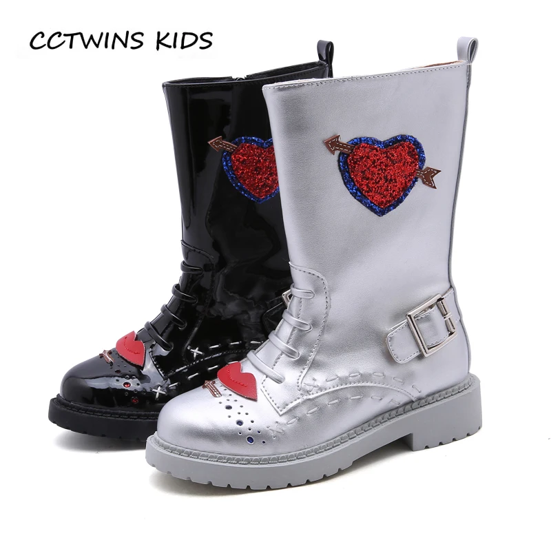CCTWINS KIDS/ г. Осенние модные высокие сапоги для девочек; Детские модные блестящие Ботинки martin для мальчиков; детская обувь из искусственной кожи; цвет черный, серебристый; H032