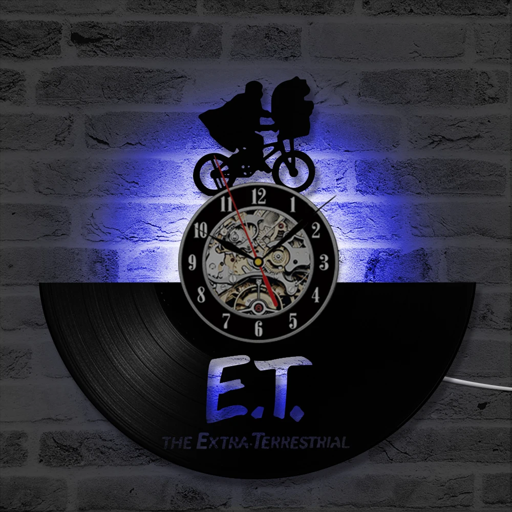 Черный полый CD пластинка светодиодный часы E.T. экстра-наземная виниловая запись креативный художественный Декор Античный стиль подвесные часы