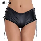 Женские женские трусы трусики iiniim из лакированной кожи, кружевное нижнее белье с вырезами по бокам, пикантные Клубные шорты для танцев на шесте