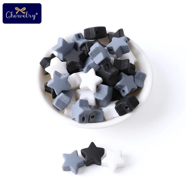 Gray Series Star CHEWELRY силиконовая бусина 40 шт. детский силиконовый Прорезыватель в форме сердца пищевой детский Кулон Жемчужный силиконовый маленький стержень детские товары игрушка - Цвет: Gray Series Star