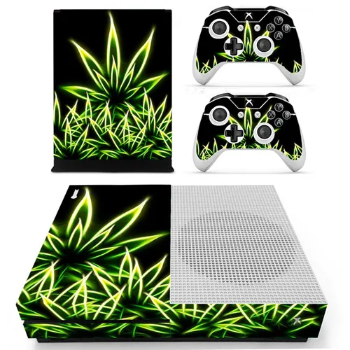 YS-xboxoneS-0019 Зеленый лист травяной кожи наклейка для microsoft Xbox One S консоль и 2 контроллера для Xbox One S шкуры наклейка виниловая - Цвет: YS-xboxoneS-0019