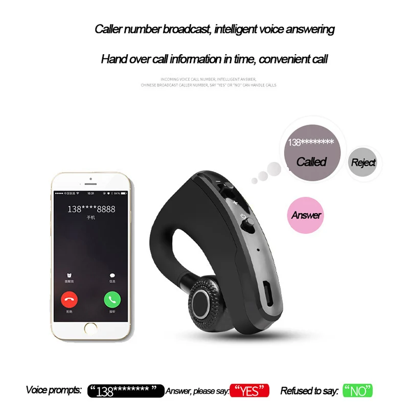 V9 Bluetooth Headset Upgrade Business Hanging Ear Wireless CSR Stereo Belt | Электроника