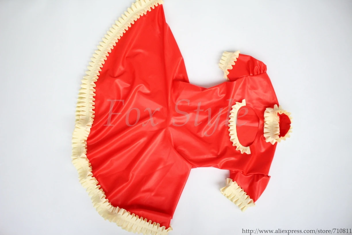 

Lovely high neck natural rubber maid dress with back zipper for cosplay