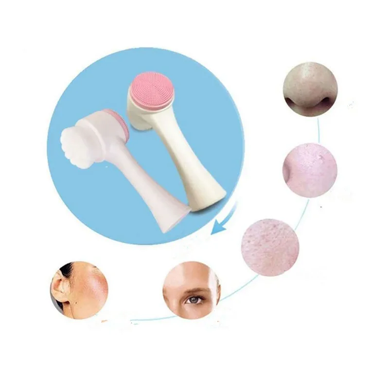 НОВЕЙШАЯ портативная двухсторонняя 3D щетка для лица белый/розовый силиконовая