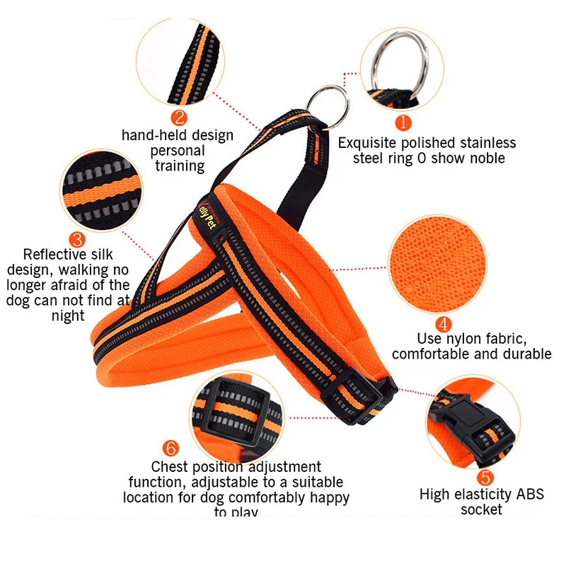 4 Color Dog Harness With Traction Belt Collar Reflective Adjustable Small Medium Large Pets Outdoor Chest Strap Dogs Supplies|dog harness|dog