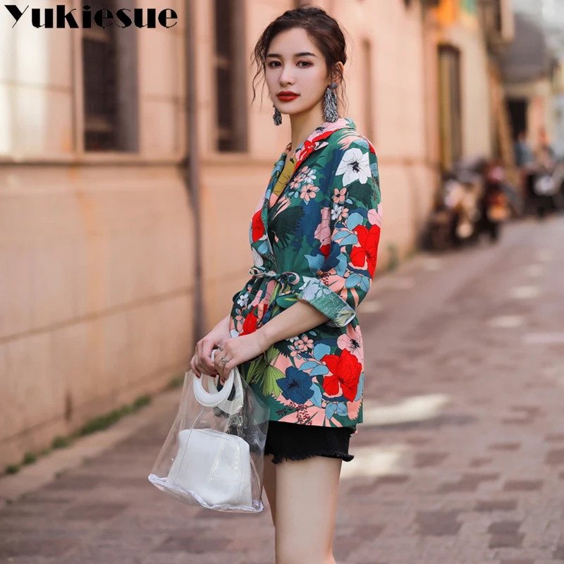 Женский пиджак с цветочным принтом Блейзер Женская куртка chaqueta mujer famale jaket