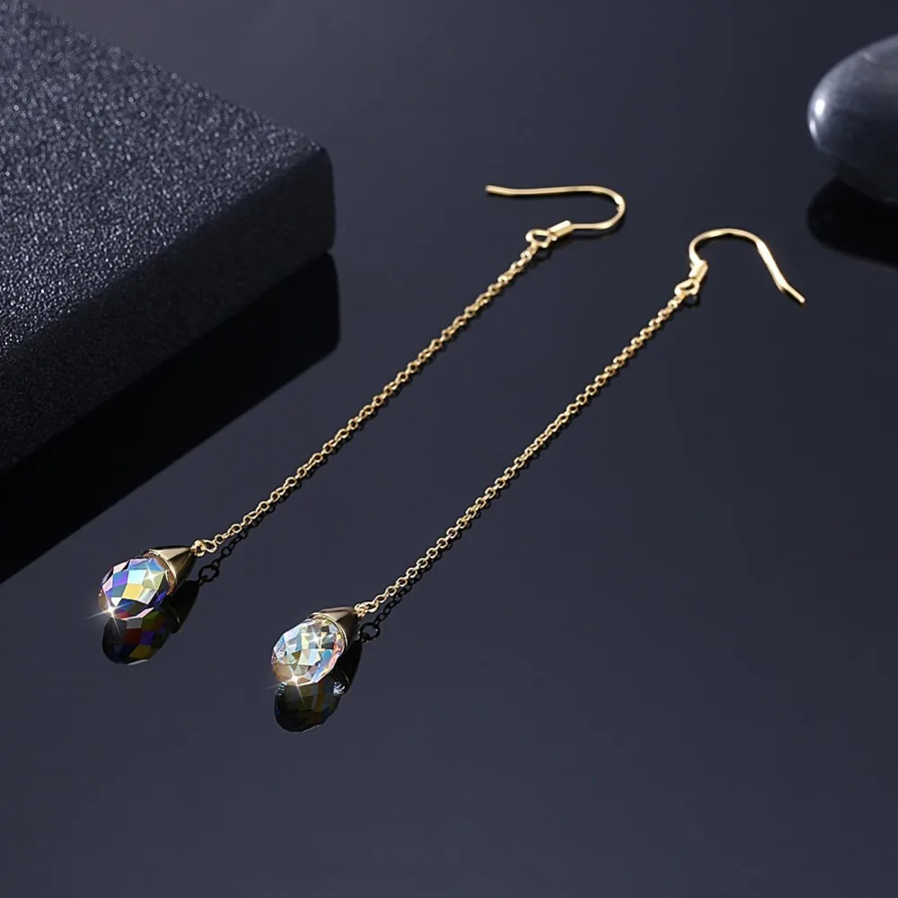 Женские серьги капельки LEKANI элегантные с кристаллами Сваровски из серебра 925