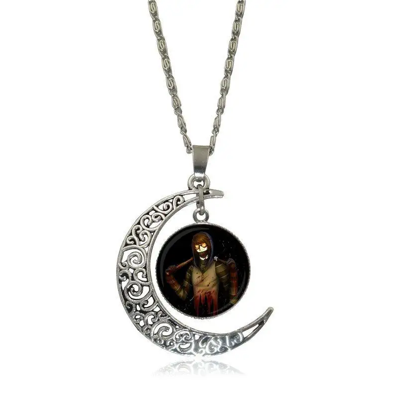 EJ Glaze For Schoolgirl Maxi Creepy Pasta Ticci Toby Glass Cabochon Choker Moon Pendant Necklace Silver Color Jewelry | Украшения и
