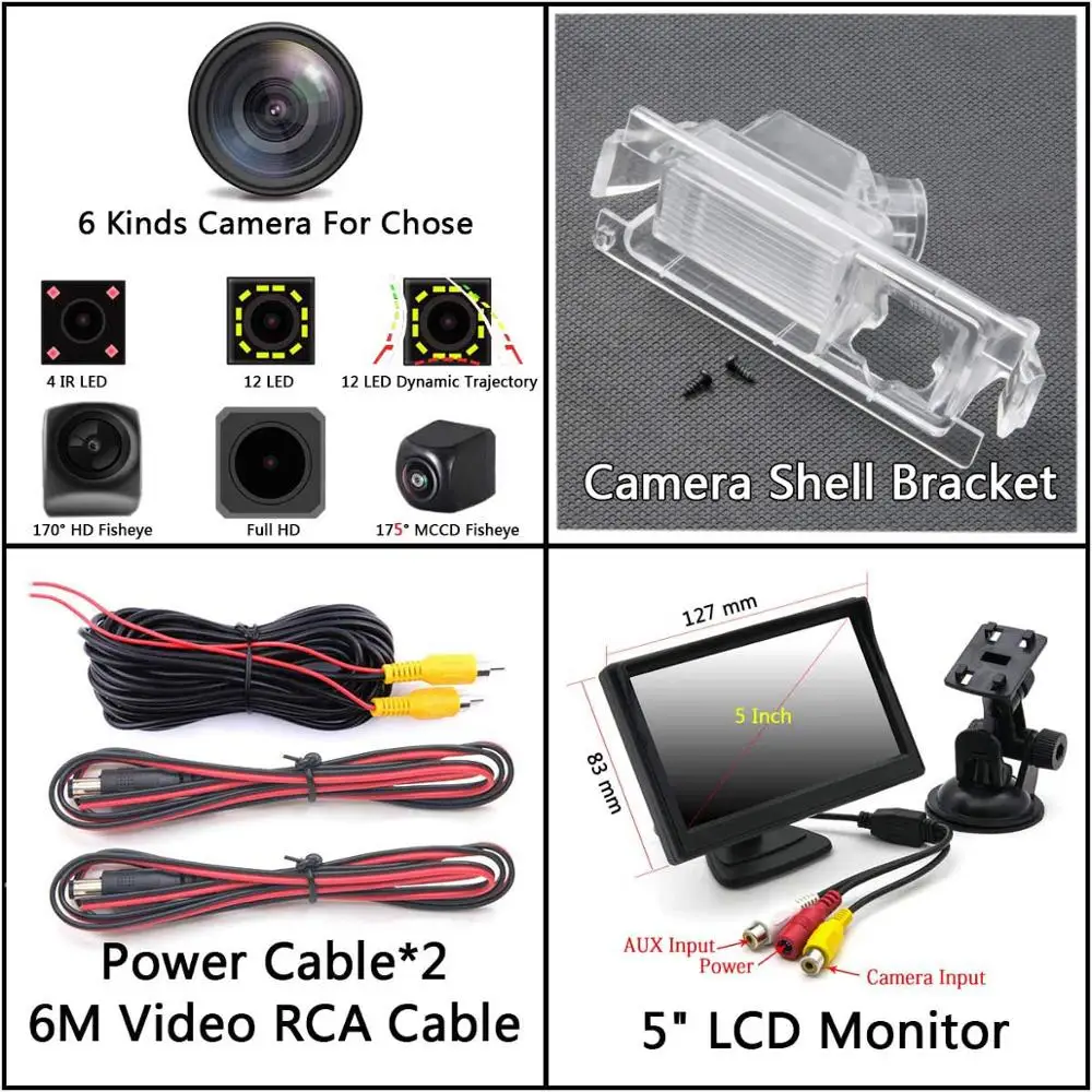 Camera 5 inch LCD 175 градусов 1080P рыбий глаз задний вид автомобиля камера для Kia K2 Rio седан хэтчбек Ceed hyundai Accent Solaris Verna Sonata - Название цвета: Camera 5 inch LCD