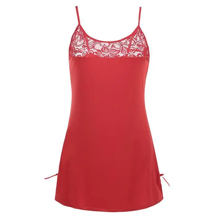 Ekouaer Plus Size Sexy Nightdress Backless Lingerie Sleep Dress Women Lace Patchwork Spaghetti Strap Nightwear Dress Sleepshirt
