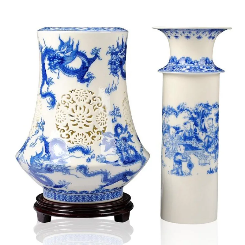 Сине белая фарфоровая элегантная ажурная Настольная Ваза с традиционным