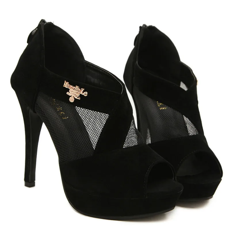 

Ultra Fine With Waterproof Zippers With Mesh Hollow Fish Head High Heels Women Sandals