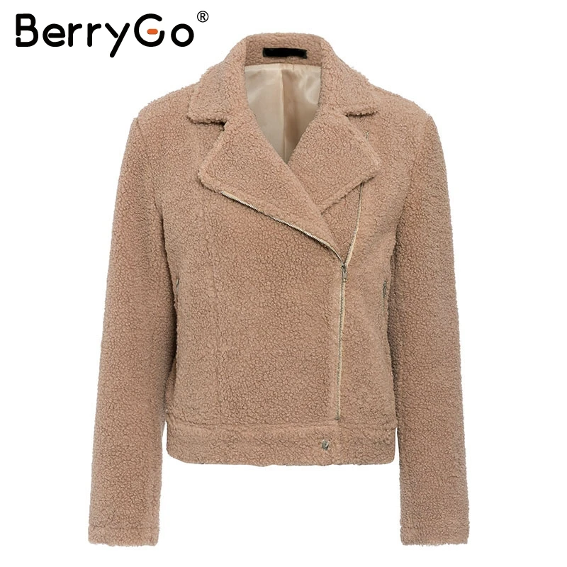 Женская меховая куртка BerryGo осенняя на молнии с отложным воротником 2019|Женские