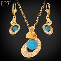 u7 simulated pearl necklace set womens gift trendy gold color blue syntietic pearl necklace earrings jewelry sets s485