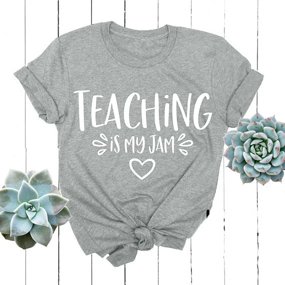 

Sugarbaby Teaching is My Jam T-Shirt Hipster Aesthetic Tumblr Letter Top Teacher t shirt Tee Funny Casual Short Sleeve Gray Tops