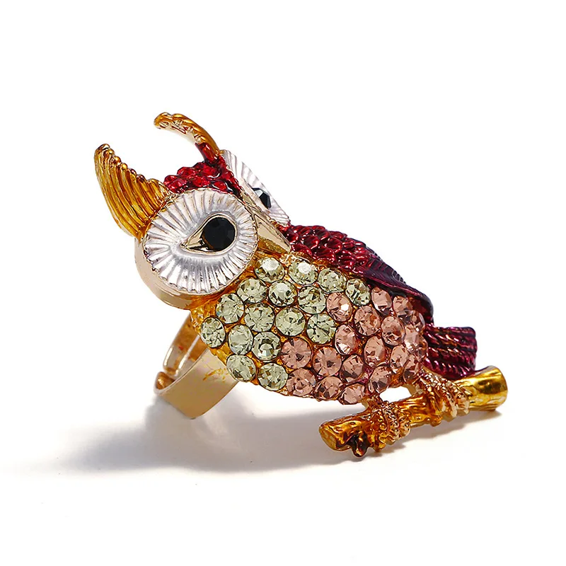 2018 модное ювелирное изделие золотые стразы эмаль регулируемое кольцо с совой для