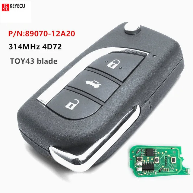 Запасной обновленный ключ keyecu дистанционный 314 МГц 4D72 для Toyota Corolla 2012-2015 P/N: 89070-12A20