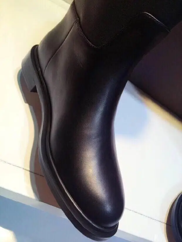 Высокое качество; коллекция года; сезон осень-зима; женские ботинки с круглым носком из натуральной кожи; ботинки с высоким голенищем на квадратном каблуке