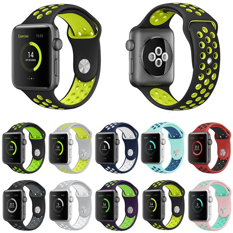 Красочный мягкий, силиконовый ремешок для наручных часов Apple Watch, версии все серии 38, 42 мм, версия спортивный резиновый браслет Ремешки для наручных часов аксессуары