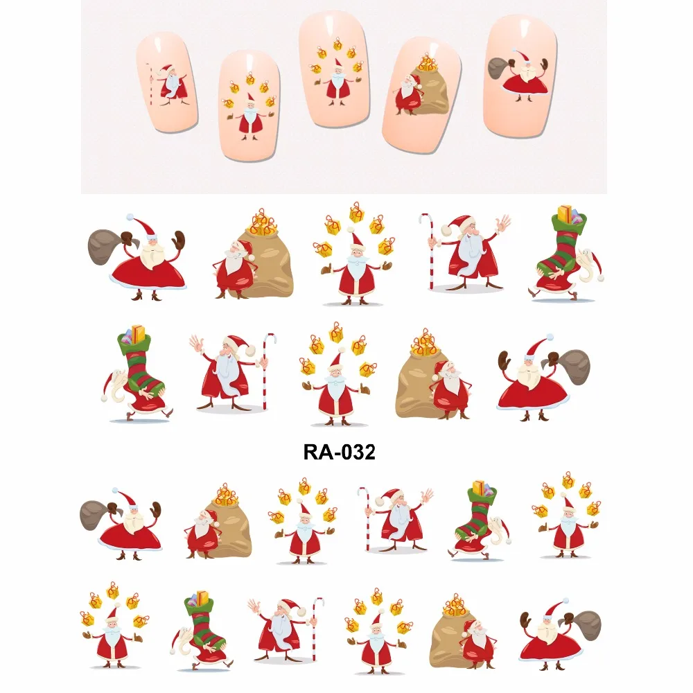 Наклейка на ногти водная наклейка слайдер веселое Рождество танцы Санта Клаус Дети кошка и собака RA031-036