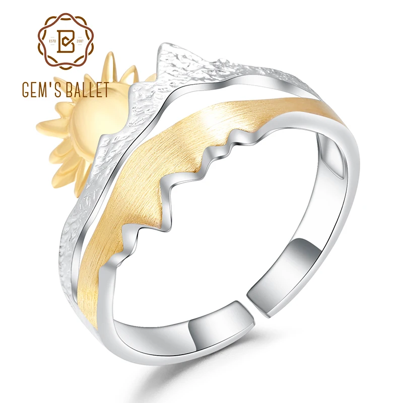 

GEM'S BALLET Gold Plated 925 Sterling Silver Wedding Band Ring Handmade Adjustable Open Ring For Men Engagement Jewelry