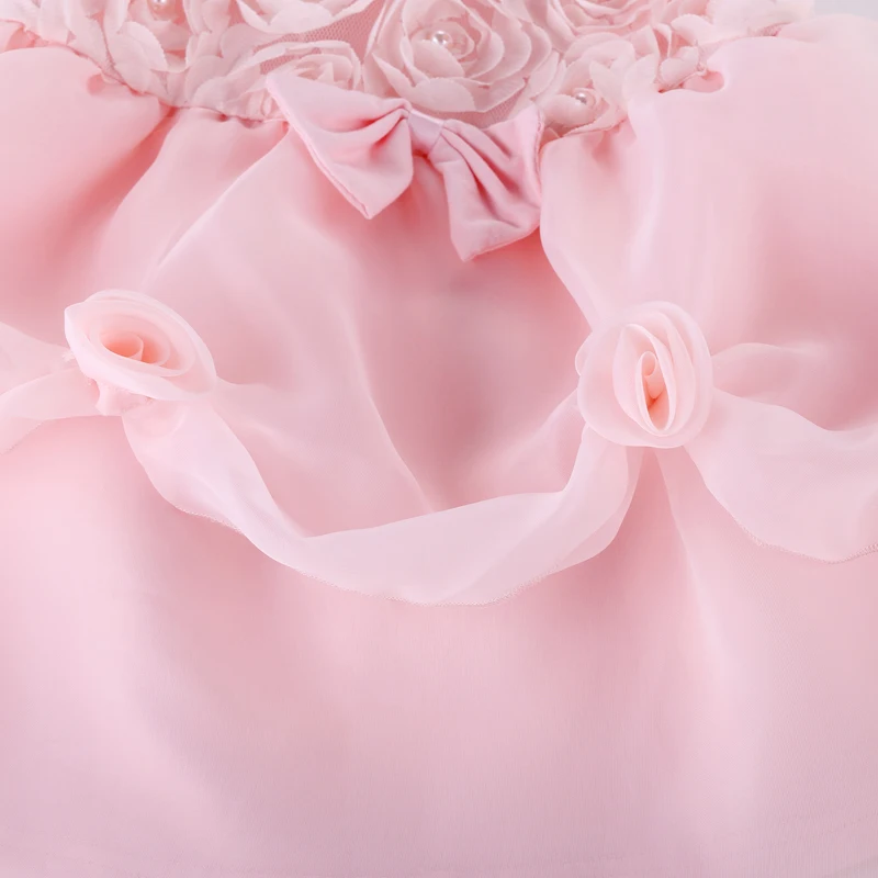 Розовое платье с лепестками для крещения малышей кружевное принцессы жакетом на