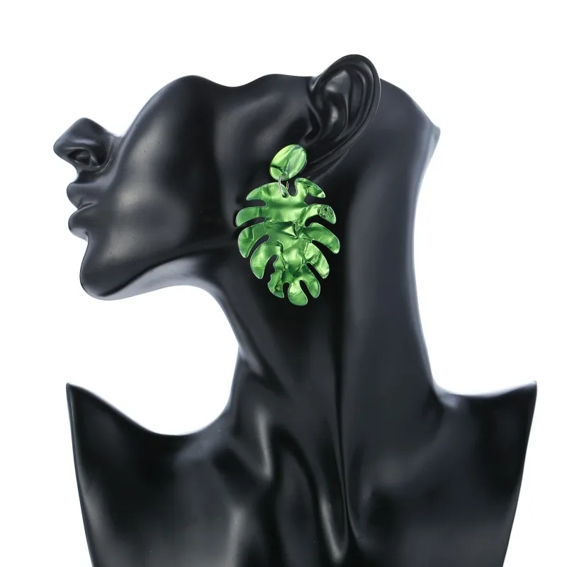 Богемные серьги капли с большими зелеными листьями для Женщин Модные Акриловые