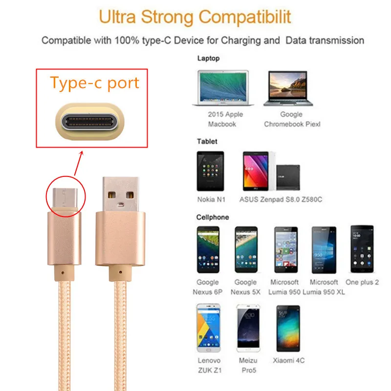 Нейлоновый usb кабель типа C и 2 порта быстрое автомобильное зарядное устройство