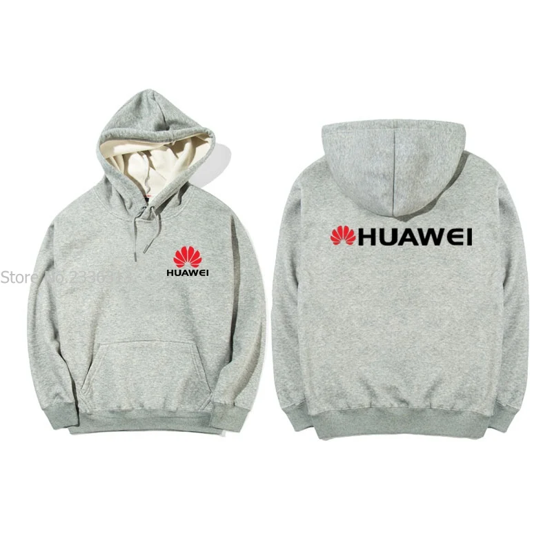 Серый Осень Зима для мужчин и женщин huawei Толстовка для мужчин и женщин с капюшоном оснастки на заказ группа одежда Печатный логотип пуловер Одежда - Цвет: Серый