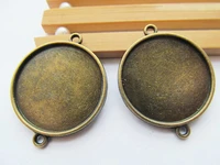 10pcs antique silverbronze base setting tray bezel connector charmfit 30mm round cabochoncameodouble same sidetwo loops