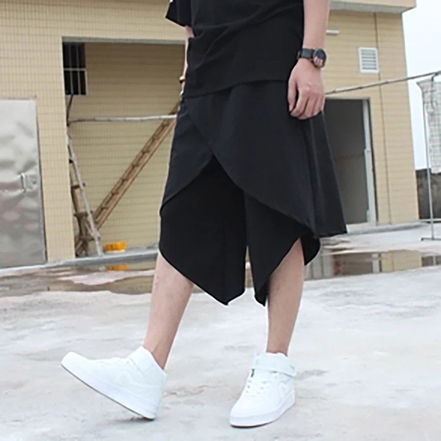 Мужские шорты-шаровары Long Kilt черные широкие шорты в стиле хип-хоп 6D62 | Мужская