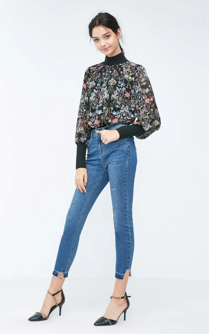 Vero Moda новые женские сплайсированные цветочные печати плиссированные с длинными рукавами Шифоновые Топы | 318351501