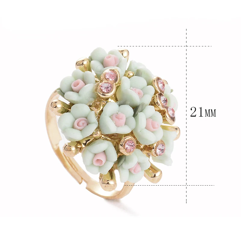 Цветное керамическое регулируемое обручальное кольцо с цветком для женщин