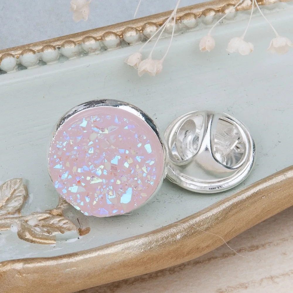 Брошь DoreenBeads из смолы Drusy /Drusy булавка для галстука Tac круглая Серебристая брошь AB